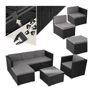 tectake Polyrattan Lounge Set in Anthrazit für 4 bis 5 Personen aus Rattan und Stahl