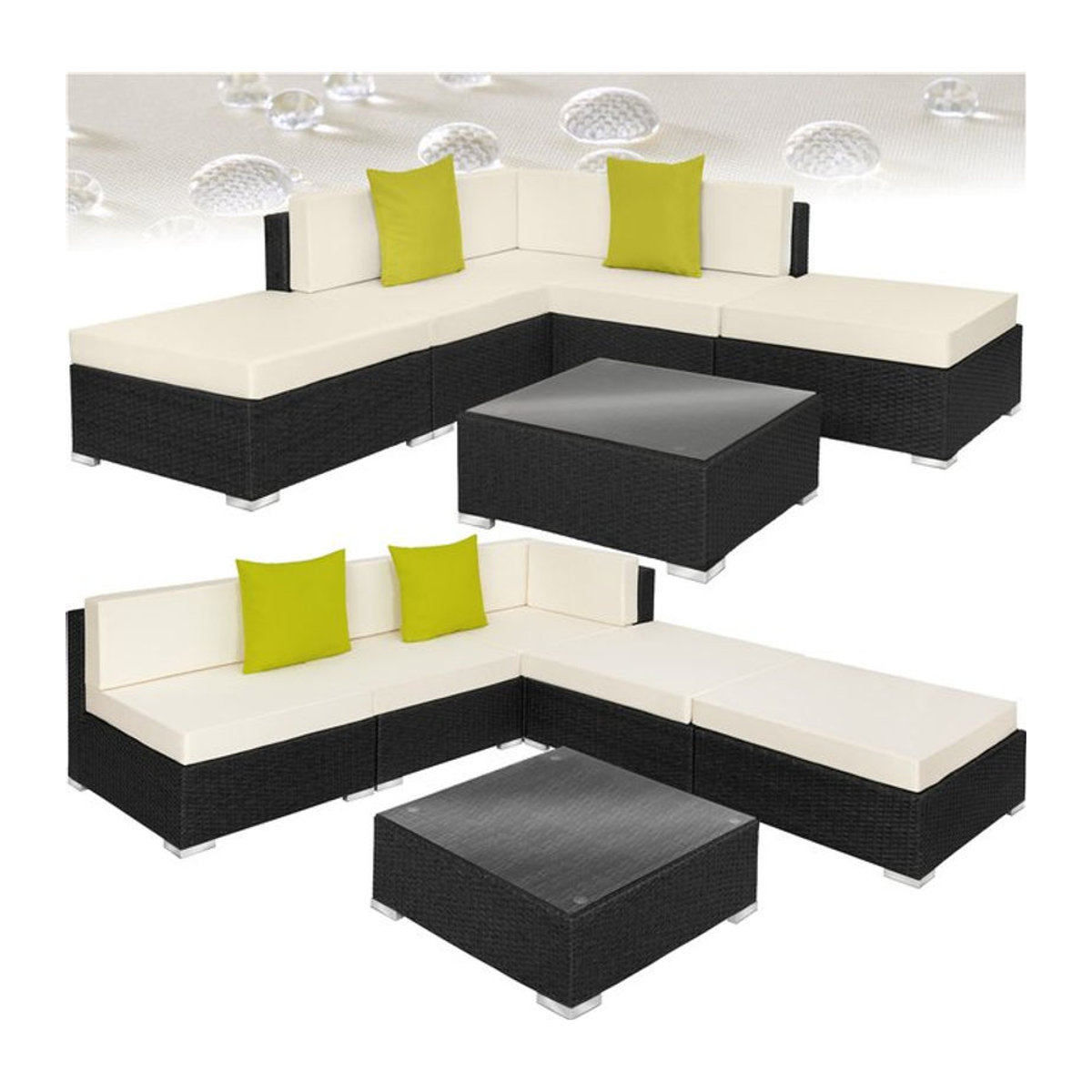 tectake Polyrattan Lounge Set in Anthrazit mit Sicherheitsglasplatte und 2 extra Kissen - Bild 1