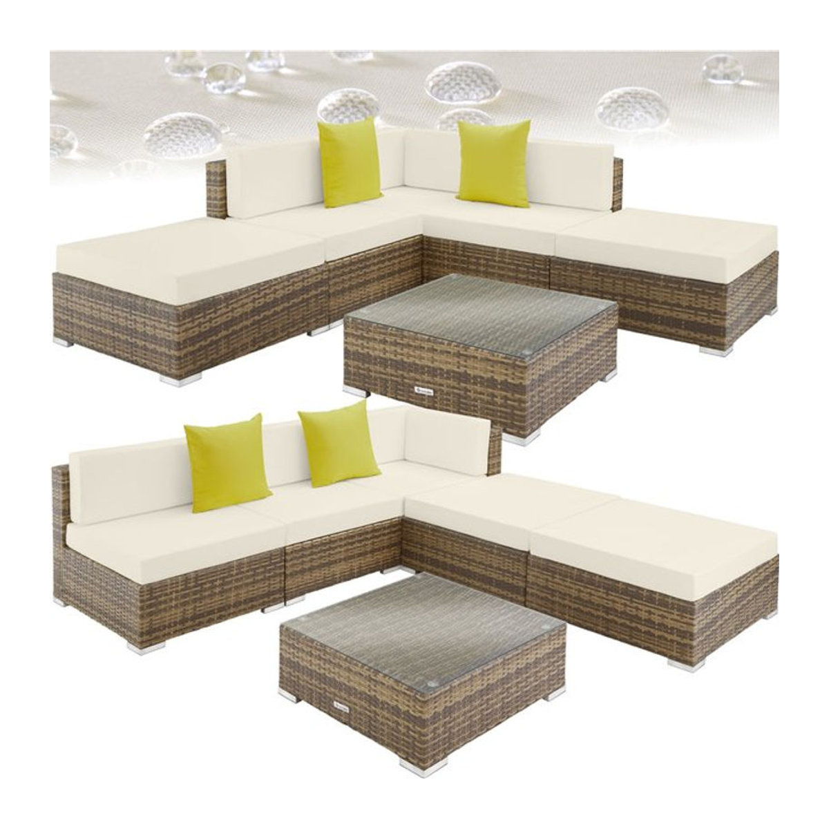 tectake Polyrattan Lounge Set in Beige mit Sicherheitsglasplatte und Loungemöbeln - Bild 1