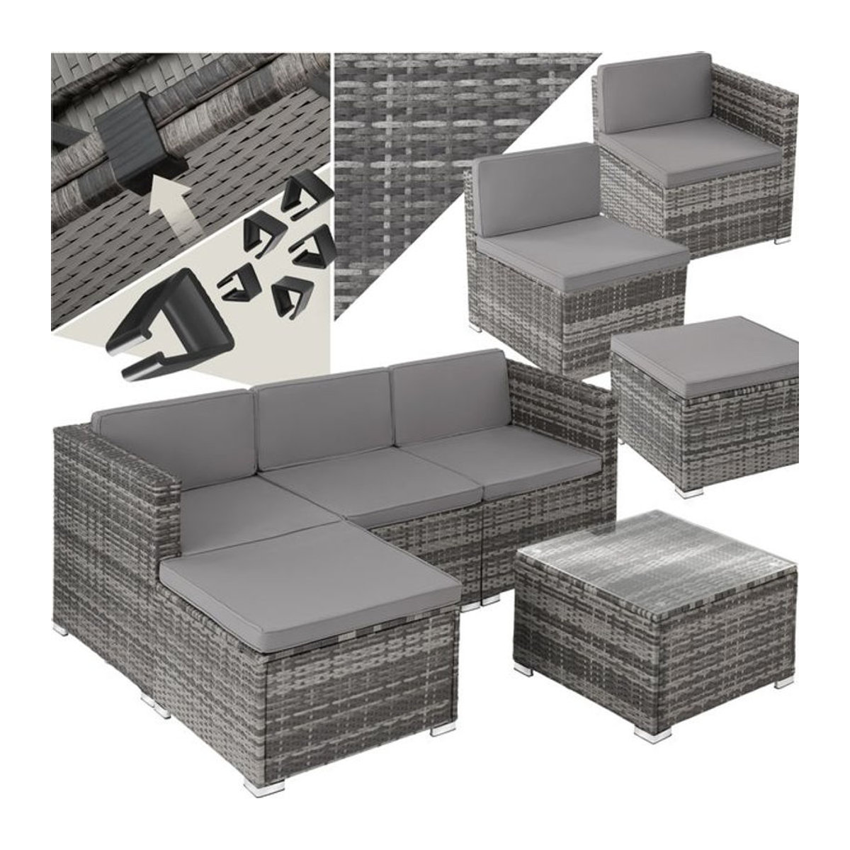 tectake Polyrattan Lounge Set in Grau für 3 bis 4 Personen - Bild 1