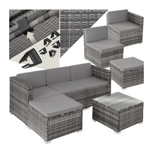 tectake Polyrattan Lounge Set in Grau für 3 bis 4 Personen