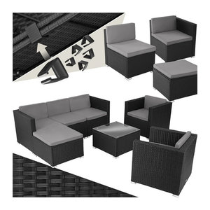 tectake Polyrattan Lounge Set in Grau für 5 bis 6 Personen