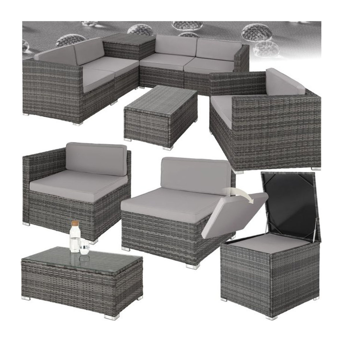 tectake Polyrattan Lounge Set in Grau für 5 Personen mit Aufbewahrungsbox - Bild 1