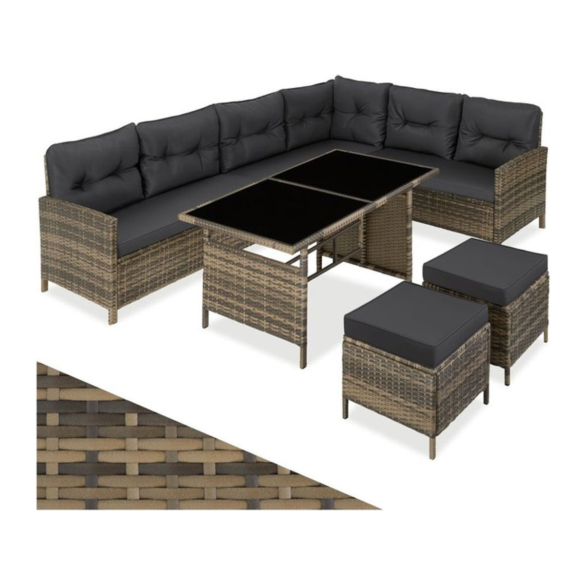 tectake Polyrattan Lounge Set in Grau für 6 bis 8 Personen mit Sicherheitsglasplatten - Bild 1