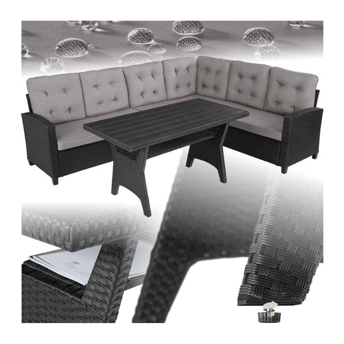 tectake Polyrattan Lounge Set in Grau für 6 Personen mit UV-beständigem Tisch und Schraubfüßen - Bild 1