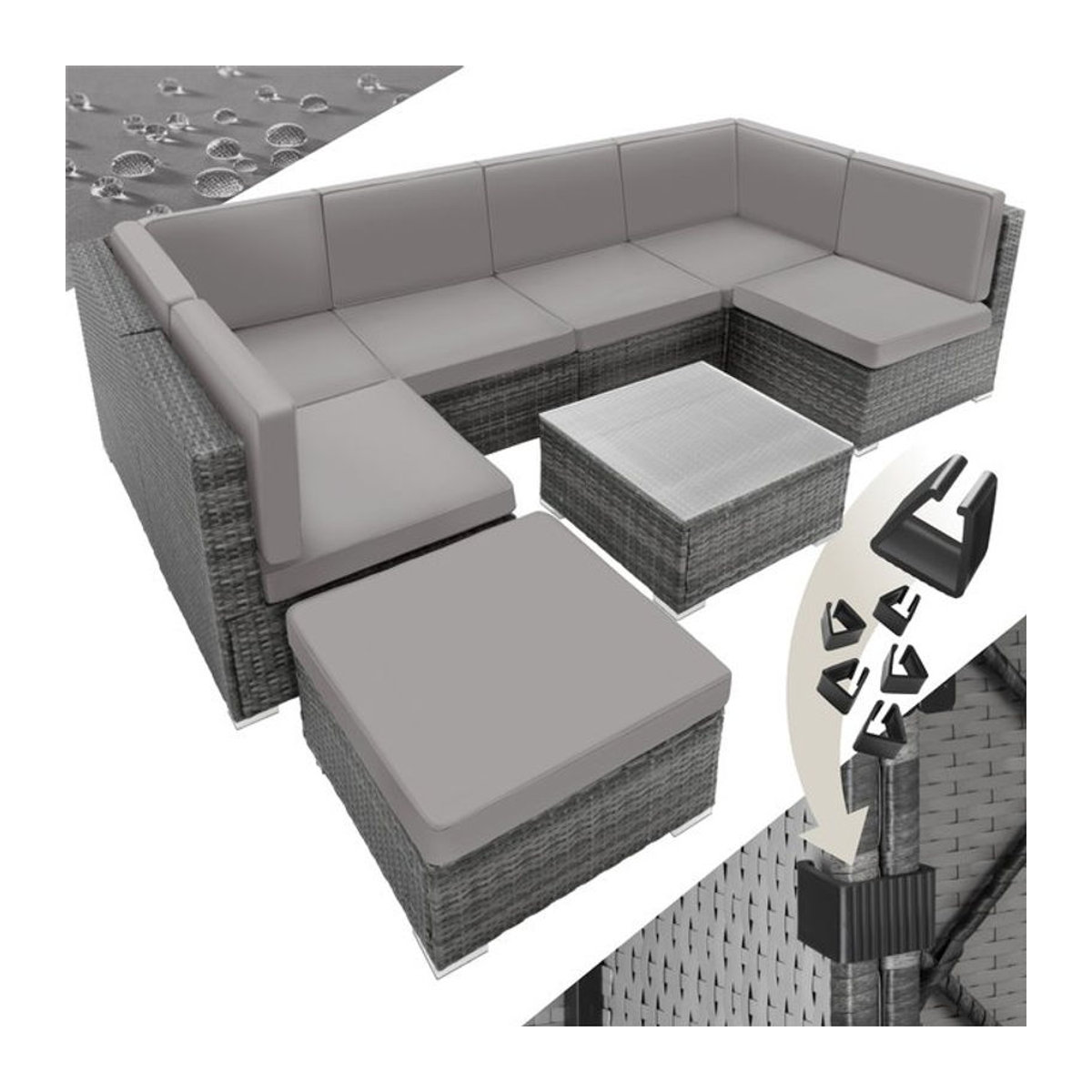 tectake Polyrattan Lounge Set in Grau mit Glastisch für 6 bis 7 Personen - Bild 1