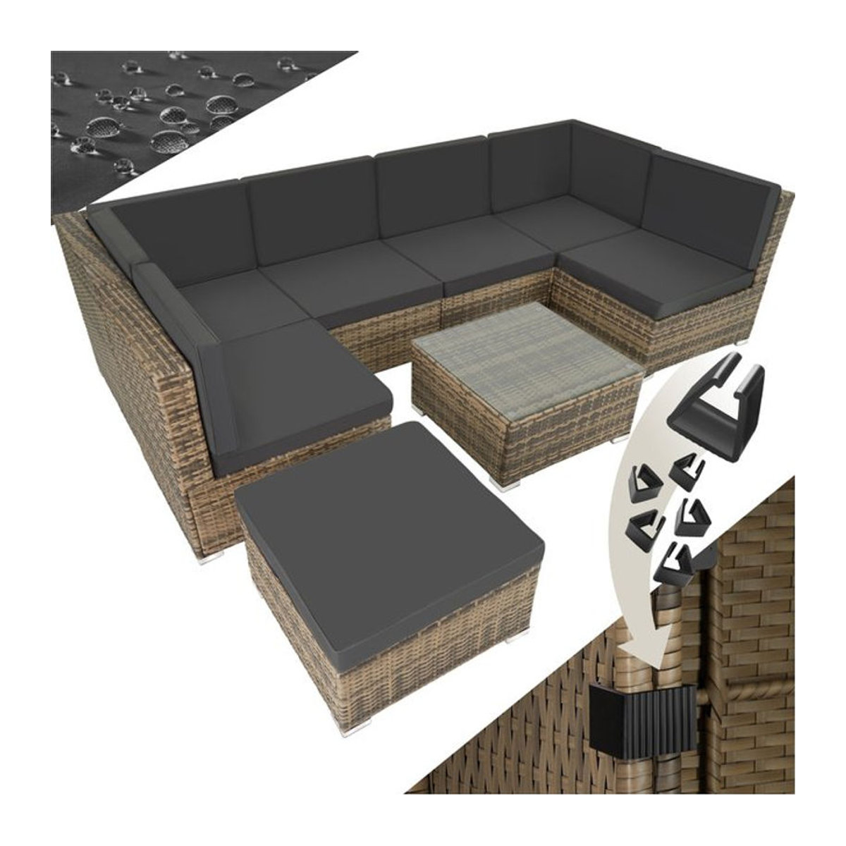 tectake Polyrattan Lounge Set in Grau mit Sicherheitsglasplatte für 6 bis 7 Personen - Bild 1