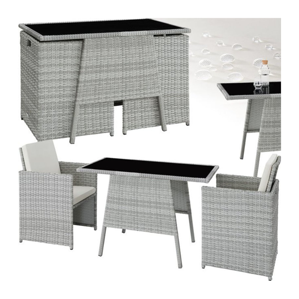 tectake Polyrattan Sitzgruppe für 2 Personen in Grau, UV-beständig und zusammenschiebbar - Bild 1