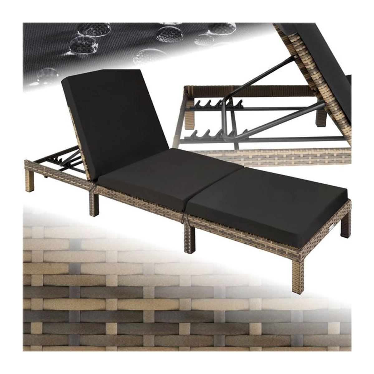 tectake Polyrattan Sonnenliege Gartenliege Anthrazit B/H/T: 196 x 27 x 66 cm - Bild 1
