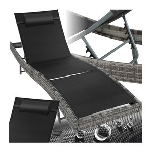 tectake Polyrattan Sonnenliege mit Mesh-Auflage in Schwarz, B/H/T: 69 x 41-94 x 211 cm