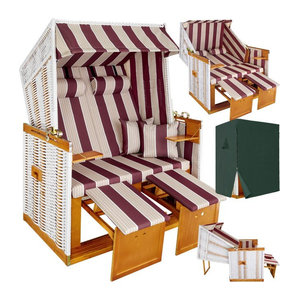 tectake Polyrattan Strandkorb mit Polsterung, ausziehbaren Fußbänkchen und klappbaren Seitentischen, B/T/H: 115 x 158 x 78 cm