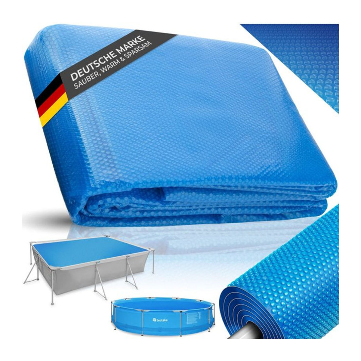 tectake Pool-Solarfolie Blau, rechteckig und selbstschwimmend, Stärke 200 µm, B: 500 cm, L: 1000 cm - Bild 1