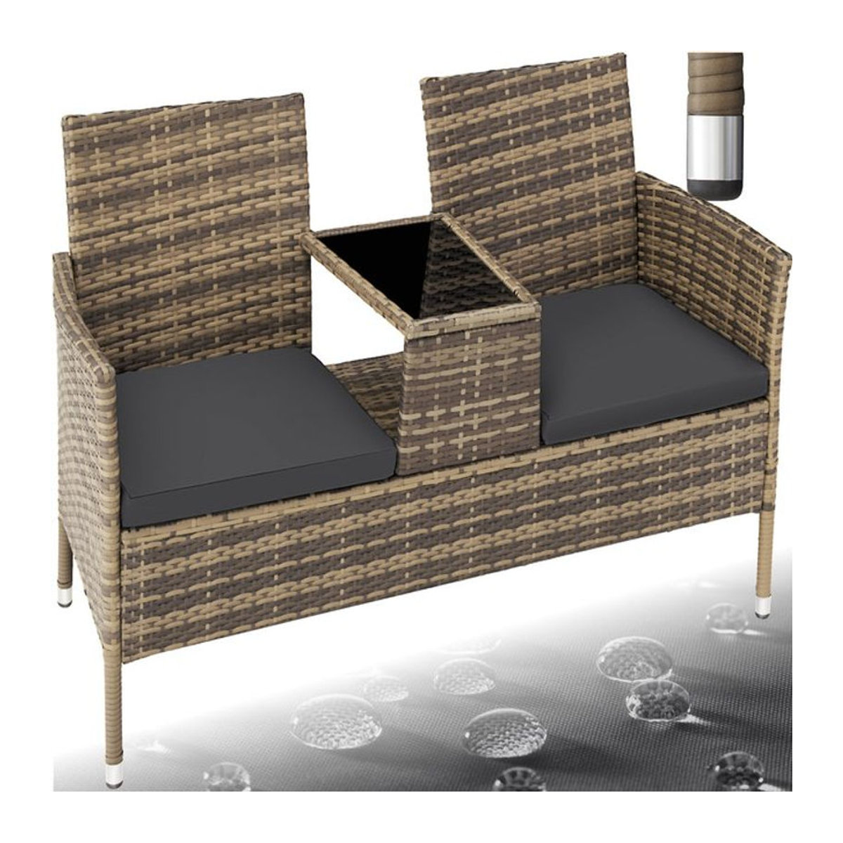 tectake Rattan Gartensitzbank 2-Sitzer UV-beständig B/H/T: 131 x 82 x 59 cm - Bild 1