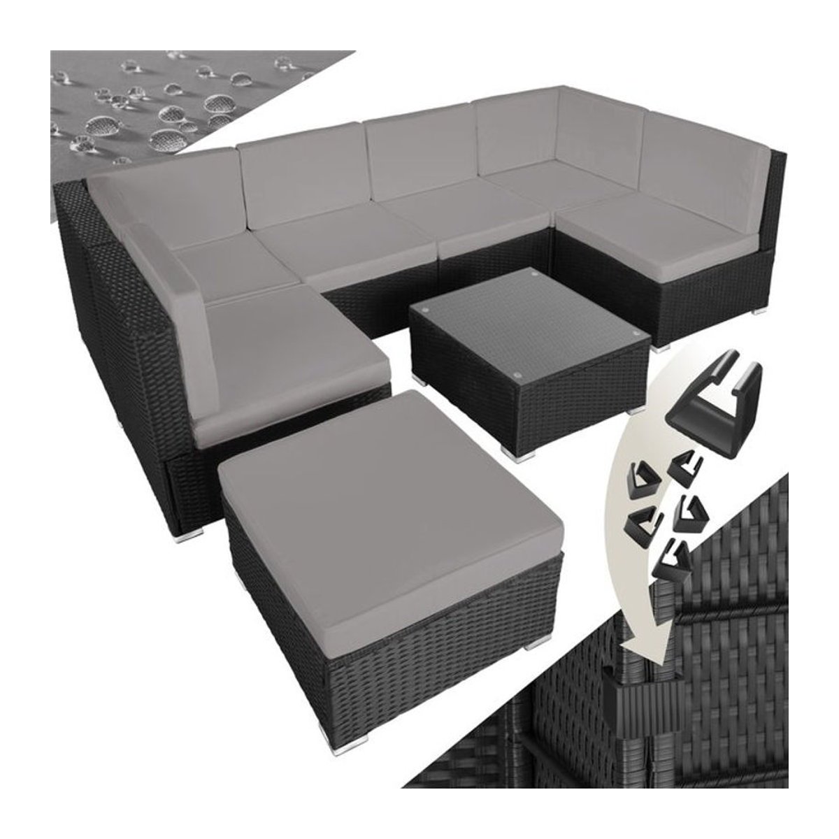 tectake Rattan Lounge Set aus Polyrattan in Grau für 6 bis 7 Personen mit Sicherheitsglasplatte - Bild 1