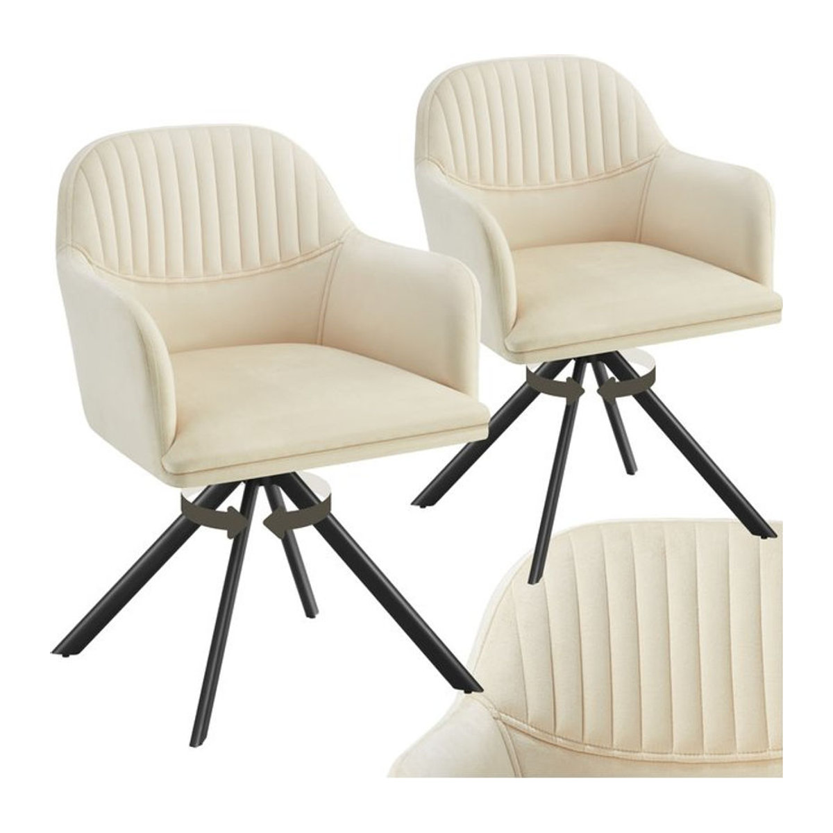 tectake Samt-Drehstuhl Beige, gepolsterter Polsterstuhl mit Stahlbeinen, B/T/H: 56 x 59 x 81 cm - Bild 1