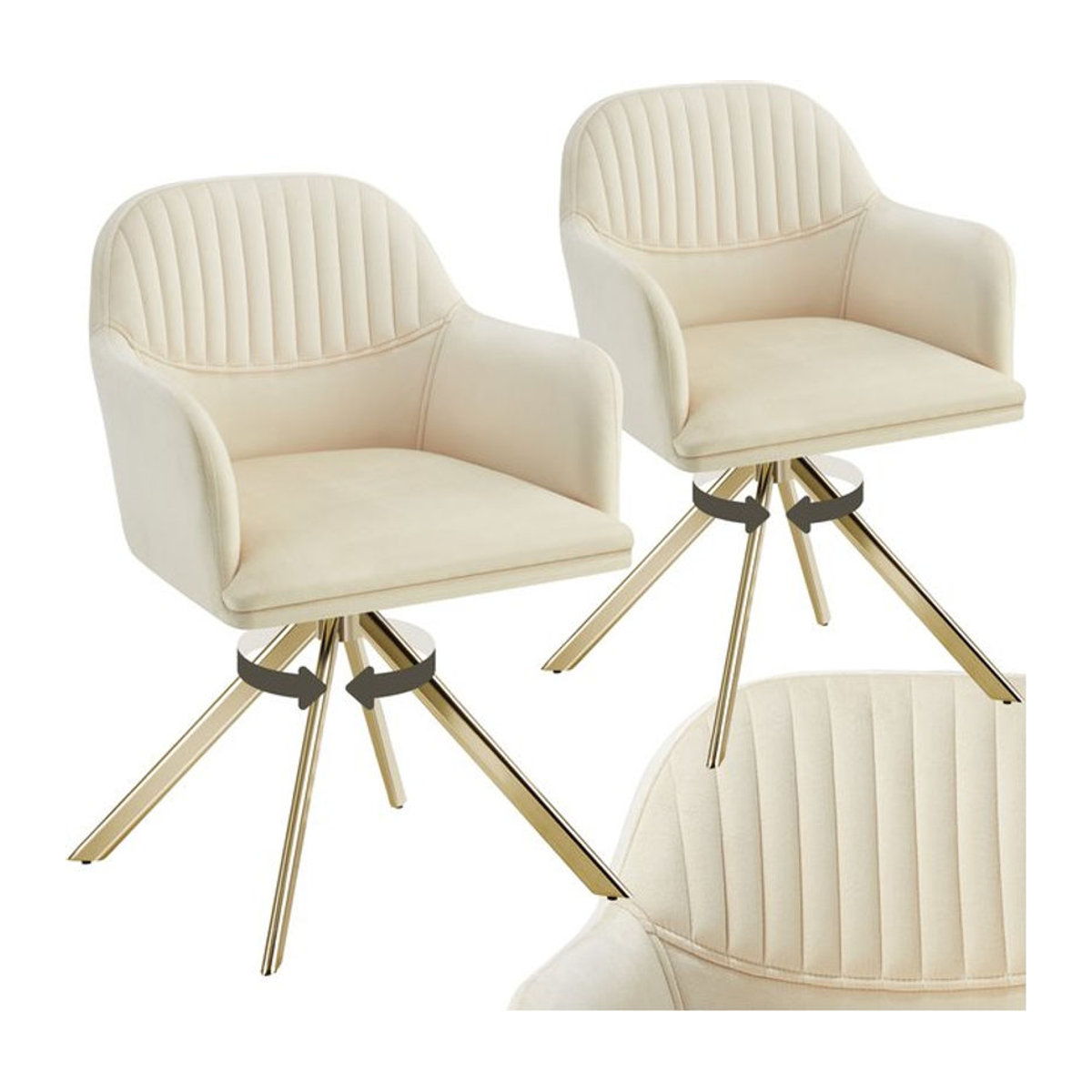 tectake Samt-Drehstuhl gepolsterter Polsterstuhl in Beige mit Stahlbeinen B/T/H: 56 x 59 x 81 cm - Bild 1