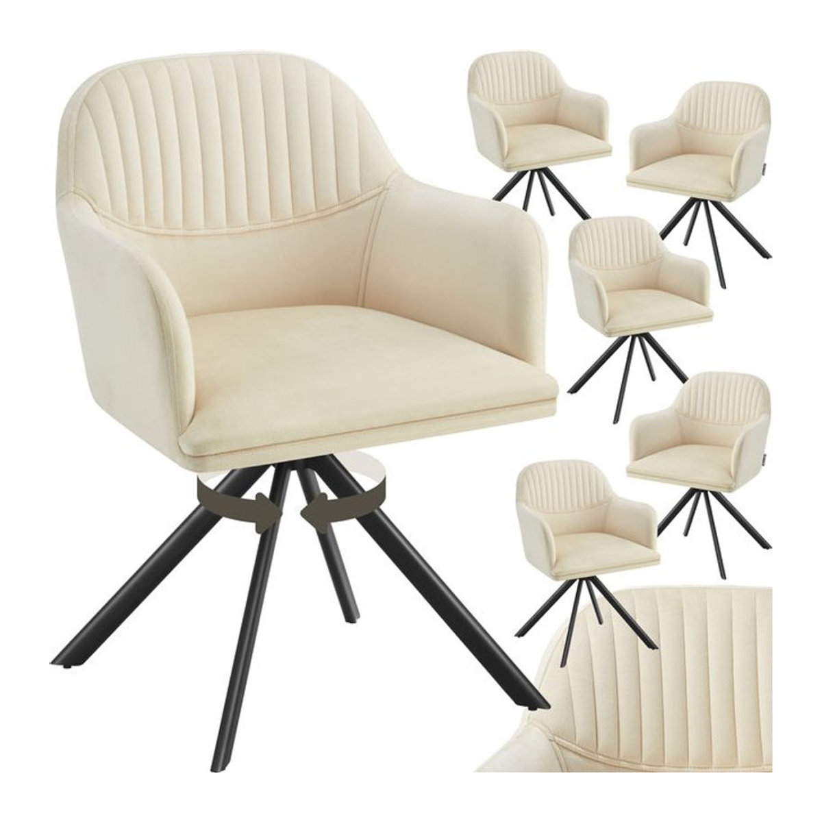 tectake Samt-Drehstuhl in Beige, gepolsterter moderner Stuhl mit Stahlbeinen, B/T/H: 56 x 59 x 81 cm - Bild 1