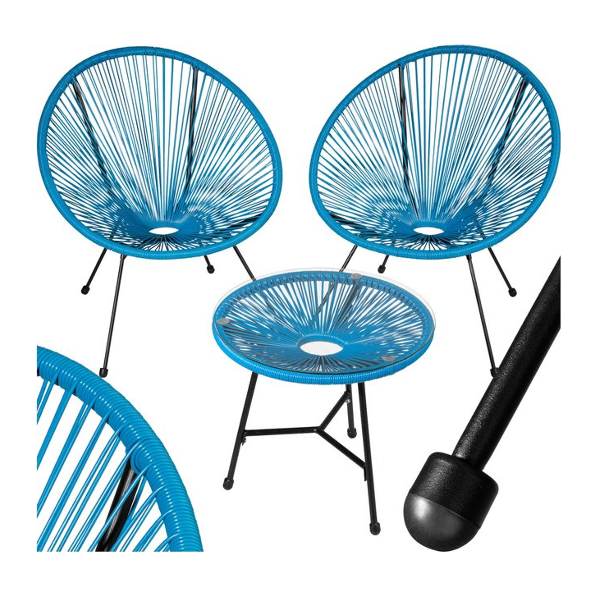 tectake Santana Gartenmöbel Set aus 2 Gartenstühlen und Tisch im Retro-Design im Acapulco-Stil, Farbe Blau - Bild 1