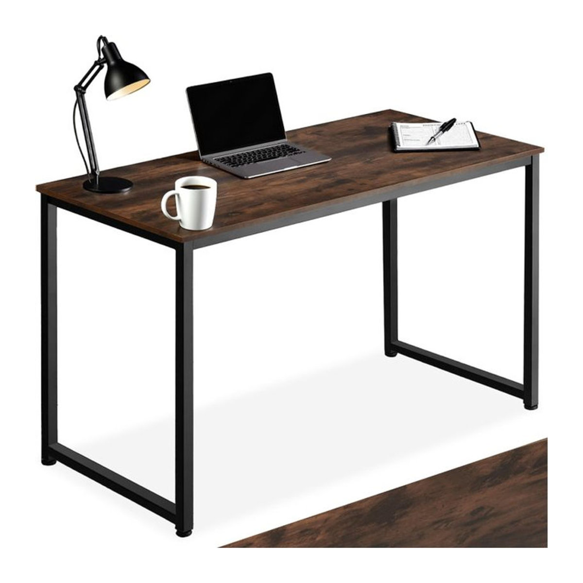 tectake Schreibtisch im Industrial Style aus Holzwerkstoff und Stahl, Schwarz/Nussbaum, Höhe: 76,5 cm - Bild 1