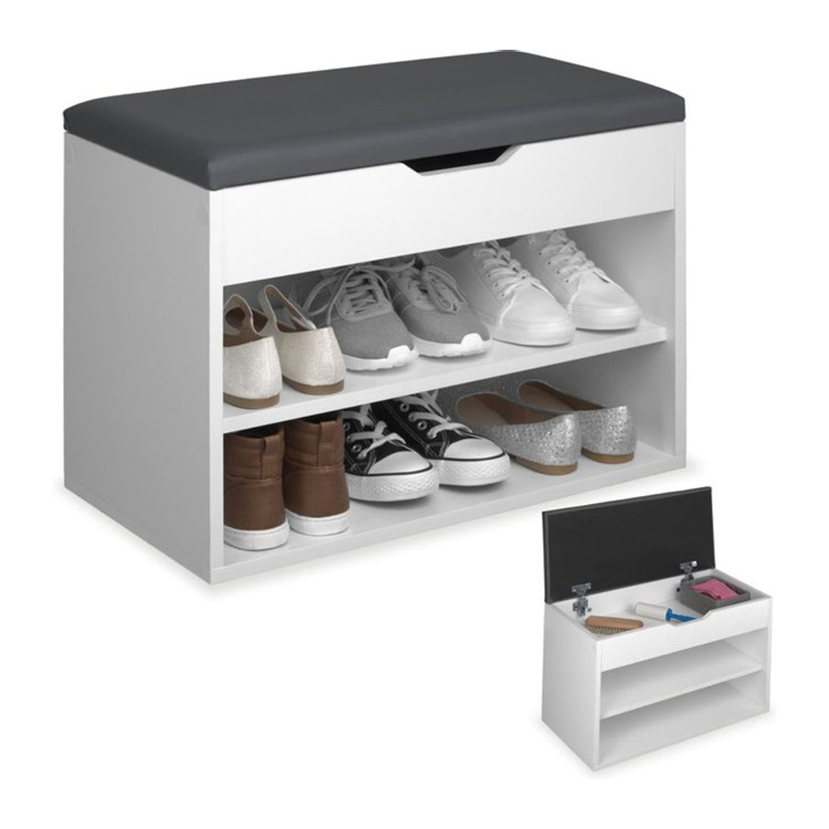 tectake Schuhbank in Weiß mit großem Klappfach für 6 Paar Schuhe, B/T/H: 60 x 30 x 43,5 cm - Bild 1