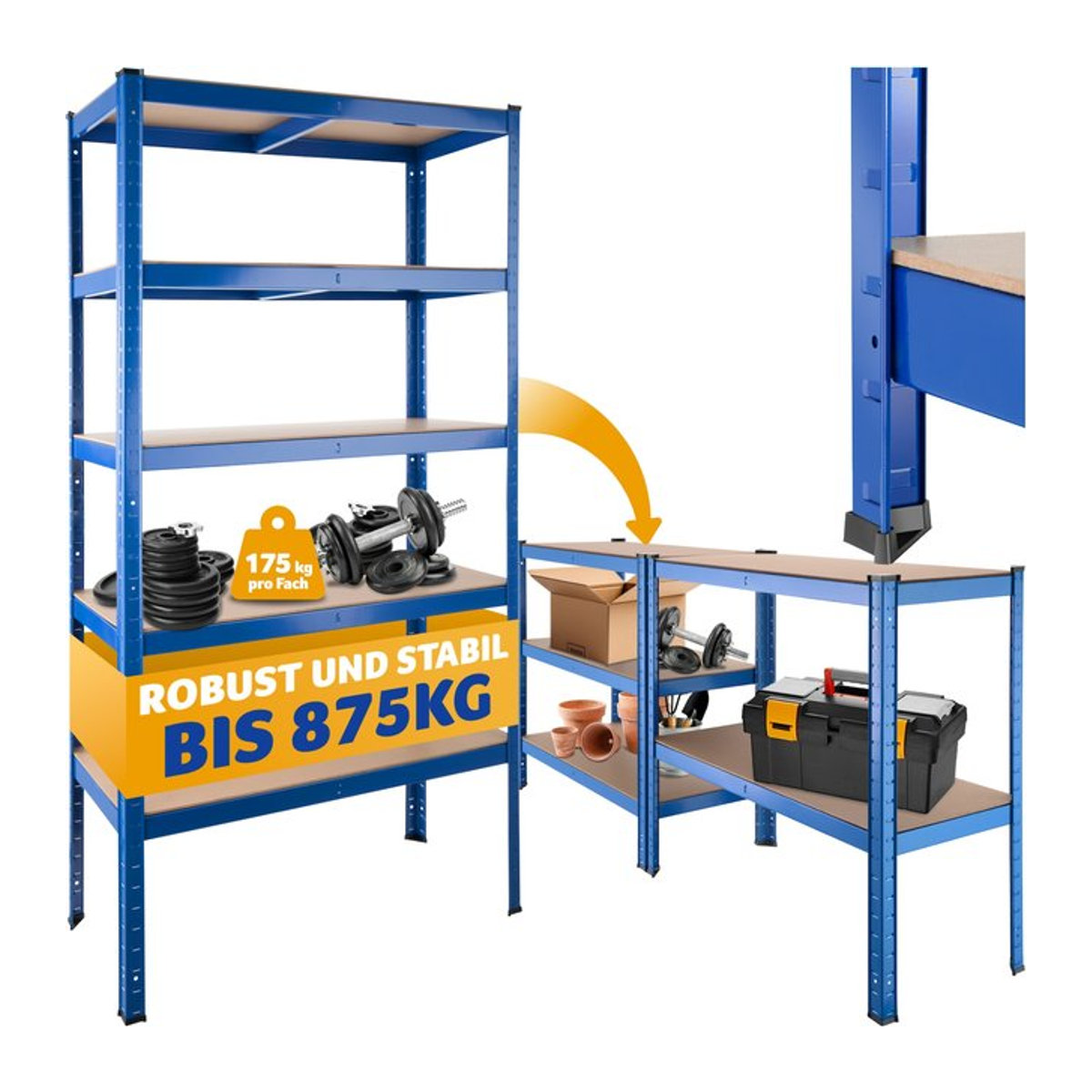 tectake Schwerlastregal mit 5 Böden und Querstreben in Blau, B/T/H: 90,5 x 40,5 x 180,5 cm - Bild 1