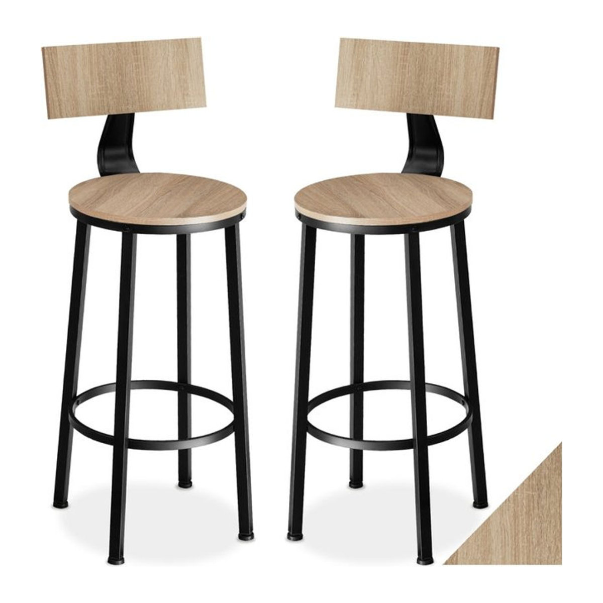 tectake Set Barhocker im Industrial Design mit Rückenlehne aus Holz und Stahl in Schwarz/Weiß, Sitzhöhe 73 cm und 74 cm - Bild 1