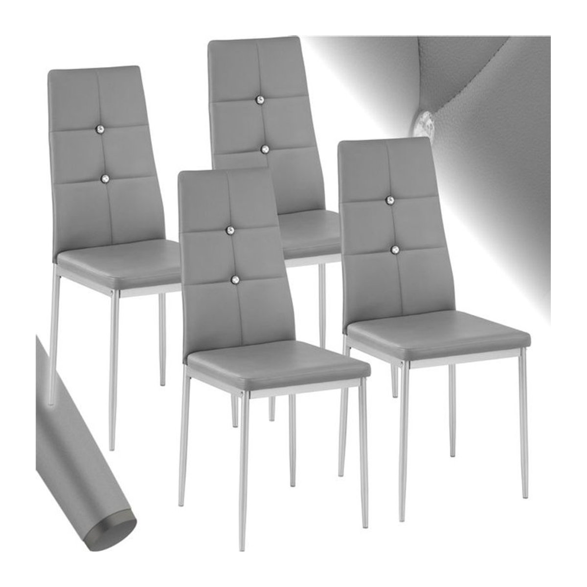 tectake Set Esszimmerstühle Modern Grau gepolstert mit Kunstlederbezug und schlanken Stahlbeinen B/T/H: 40 x 42 x 97 cm - Bild 1