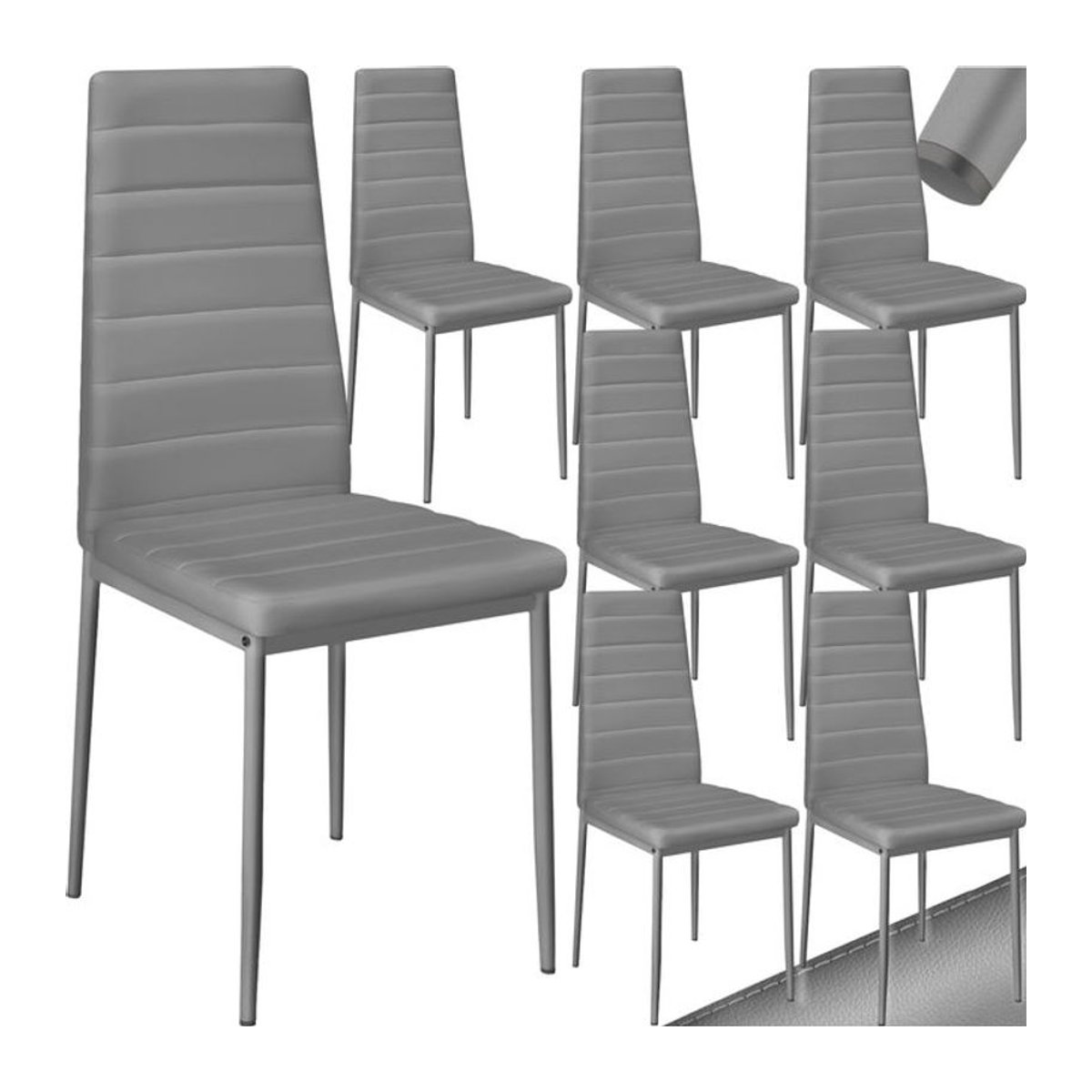 tectake Set Esszimmerstühle Modern Grau gepolstert mit Kunstlederbezug und schlanken Stahlbeinen B/T/H: 45 x 48 x 98,5 cm - Bild 1
