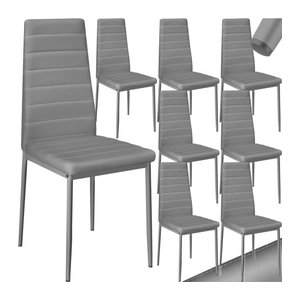 tectake Set Esszimmerstühle Modern Grau gepolstert mit Kunstlederbezug und schlanken Stahlbeinen B/T/H: 45 x 48 x 98,5 cm
