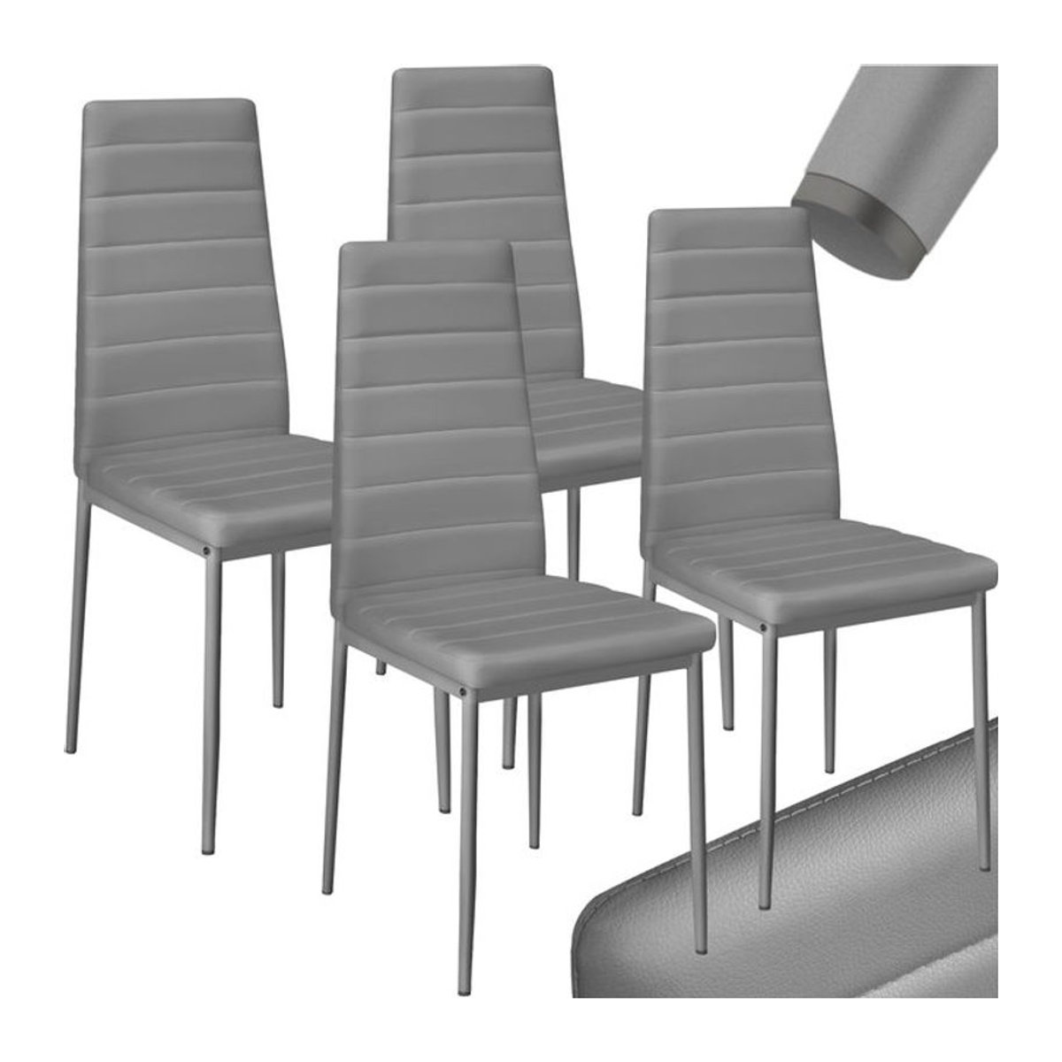 tectake Set Esszimmerstühle Modern Grau gepolstert mit Kunstlederbezug und Stahlbeinen B/T/H: 45 x 48 x 98,5 cm - Bild 1