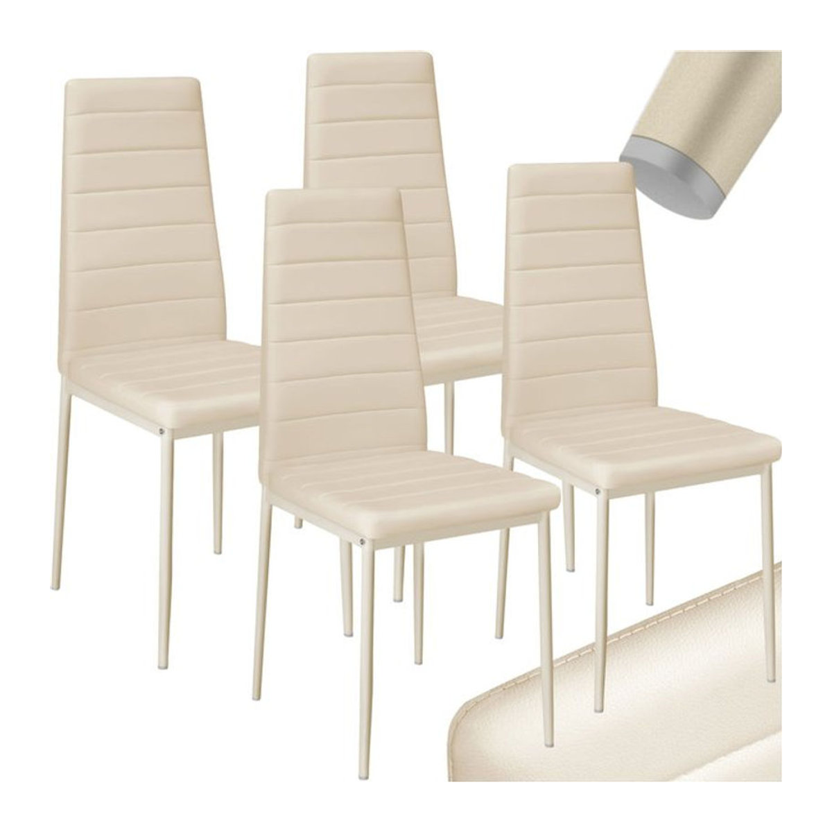tectake Set Esszimmerstühle Modern mit Kunstlederbezug in Beige, B/T/H: 45 x 48 x 98,5 cm - Bild 1