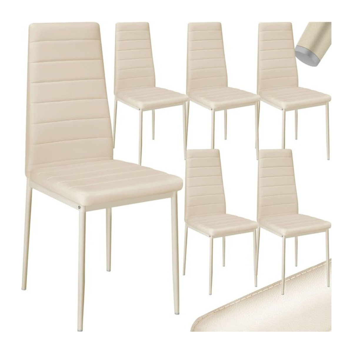 tectake Set Esszimmerstühle Modern mit Kunstlederbezug in Beige und schlanken Stahlbeinen, B/T/H: 45 x 48 x 98,5 cm - Bild 1