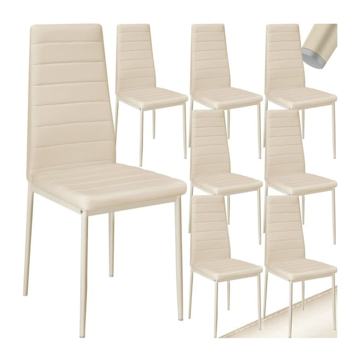 tectake Set Esszimmerstühle Modern mit Kunstlederbezug in Beige und schlanken Stahlbeinen, B/T/H: 45 x 48 x 98,5 cm - Bild 1