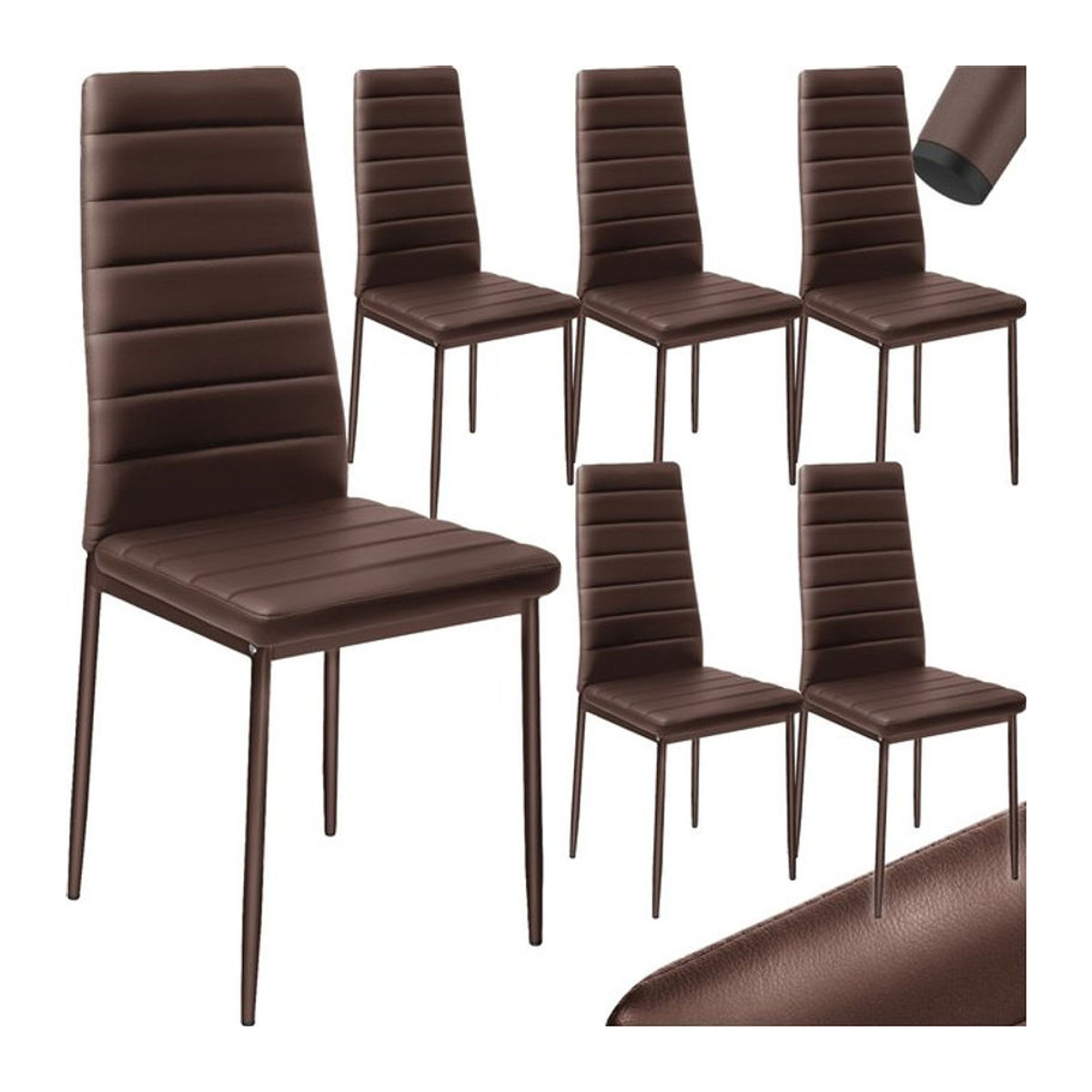 tectake Set Esszimmerstühle Modern mit Kunstlederbezug in Braun, B/T/H: 45 x 48 x 98,5 cm - Bild 1