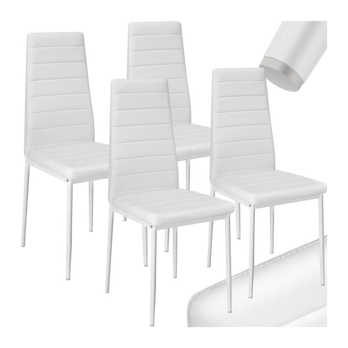 tectake Set Esszimmerstühle Modern mit Kunstlederbezug und Stahlbeinen in Weiß, B/T/H: 45 x 48 x 98,5 cm - Bild 1