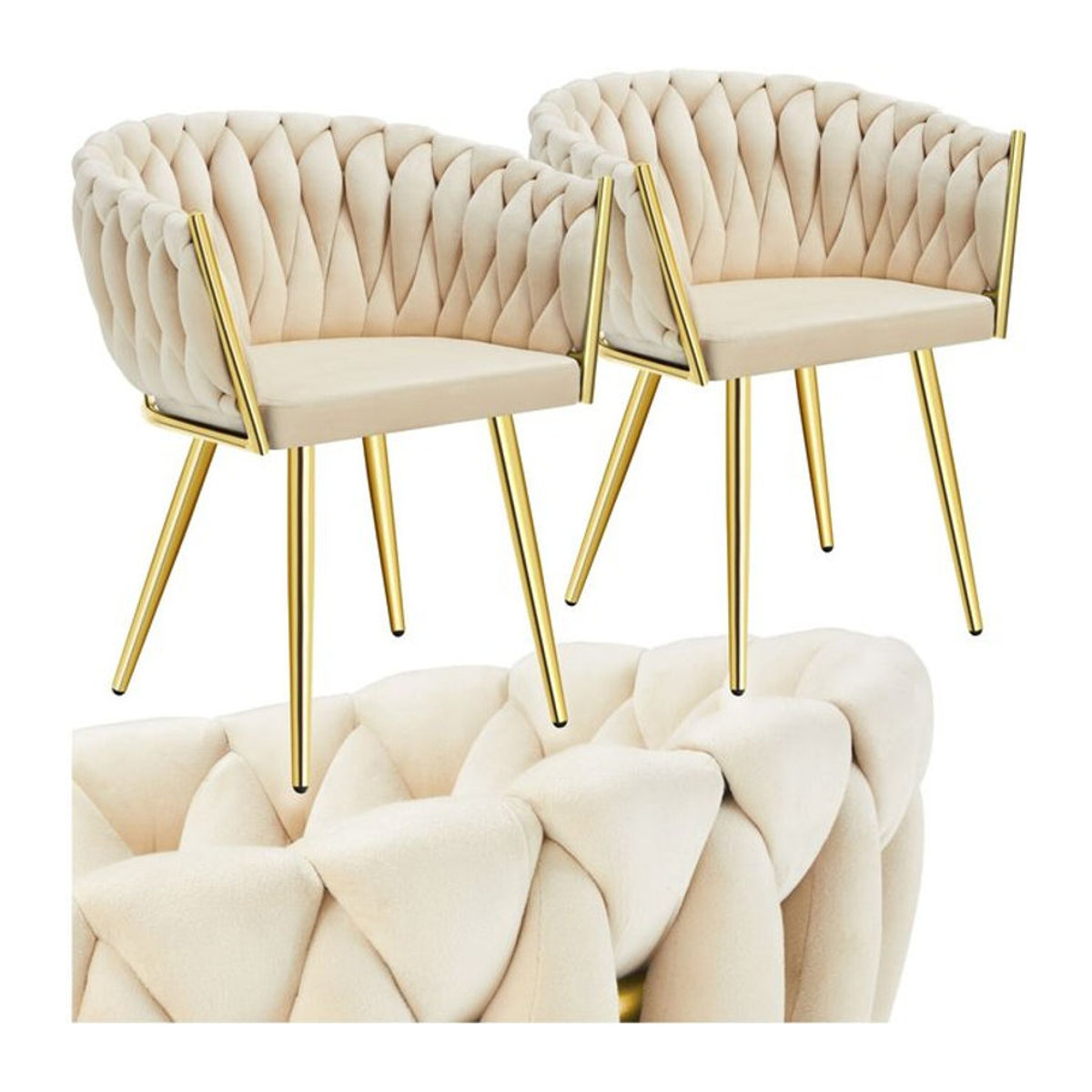 tectake Set Esszimmerstühle Modern mit Samtbezug und Knotendesign in Beige, B/T/H: 60,5 x 55 x 75 cm - Bild 1