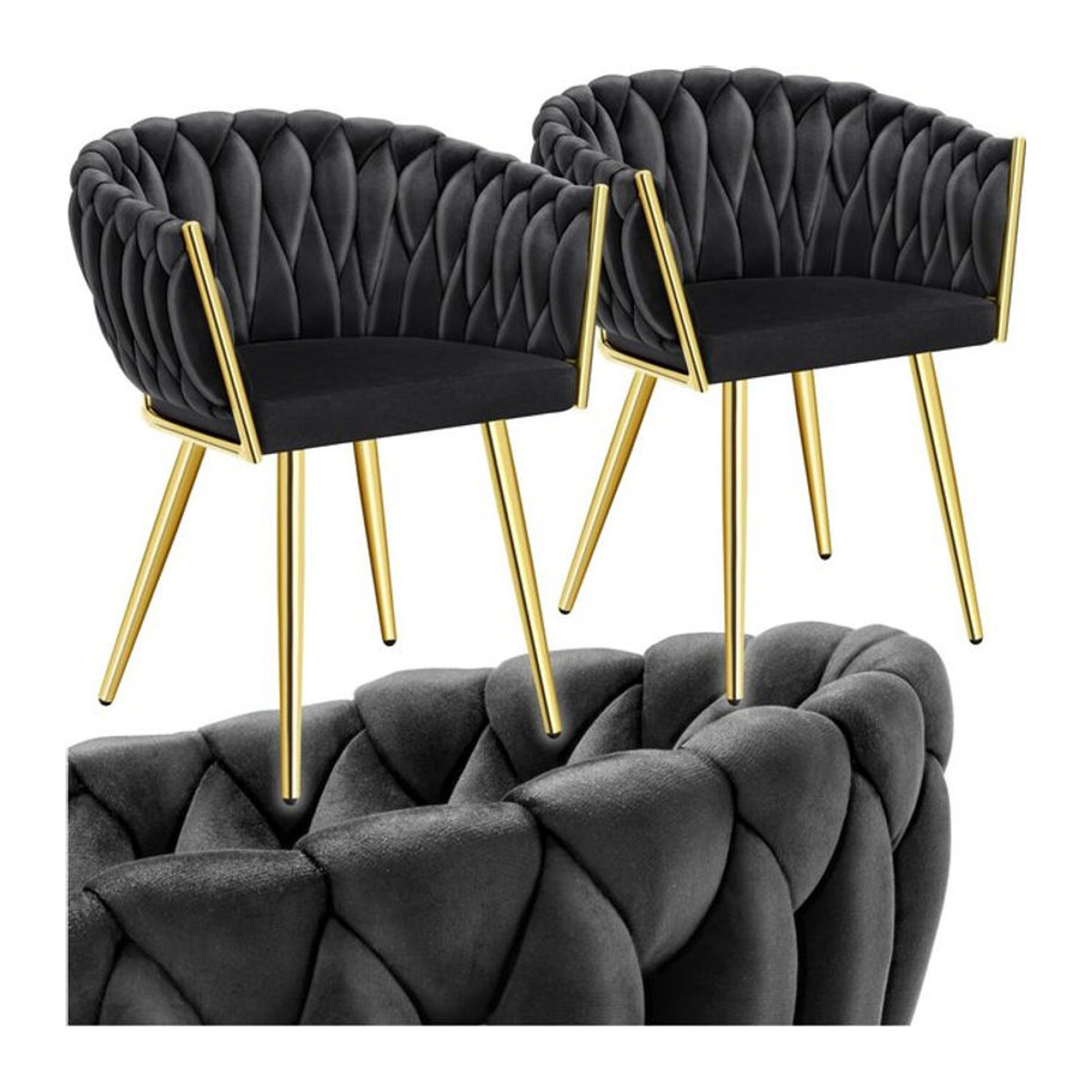 tectake Set Esszimmerstühle Modern mit Samtbezug und Knotendesign in Schwarz, B/T/H: 60,5 x 55 x 75 cm - Bild 1