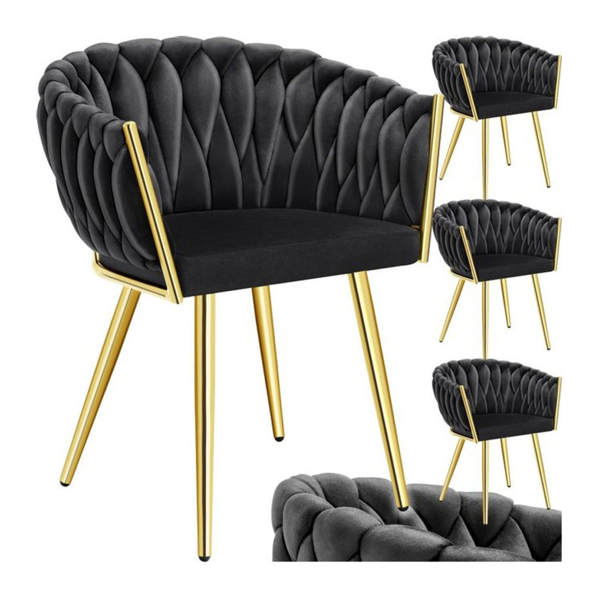 tectake Set Esszimmerstühle Modern mit Samtbezug und Knotendesign in Schwarz, B/T/H: 60,5 x 55 x 75 cm - Bild 1