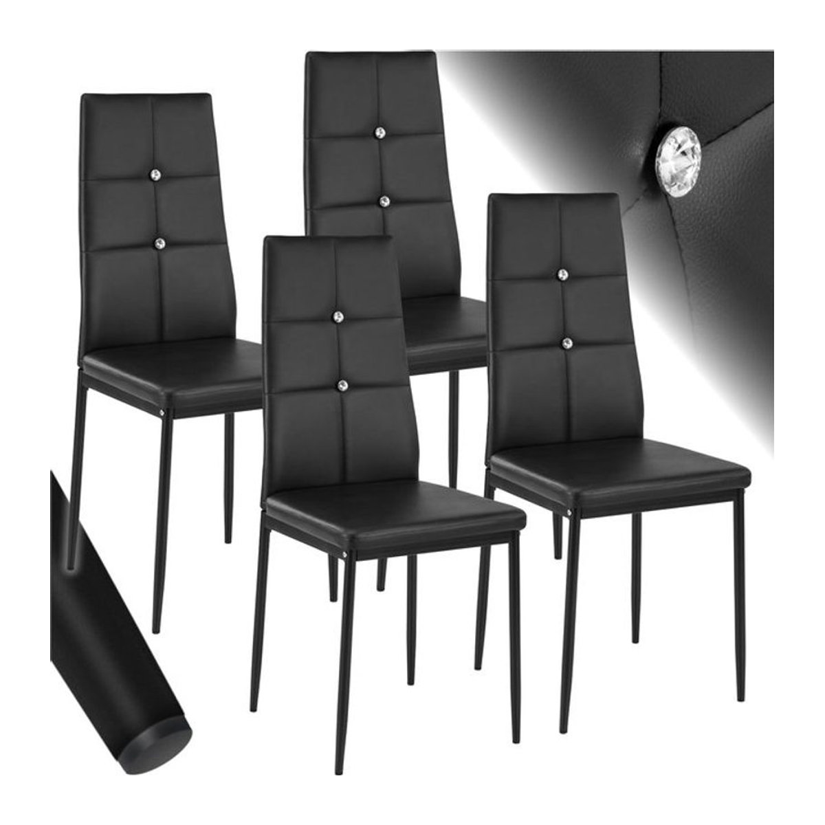 tectake Set Esszimmerstühle Modern Schwarz gepolstert mit Kunstlederbezug und Stahlbeinen B/T/H: 40 x 42 x 97 cm - Bild 1
