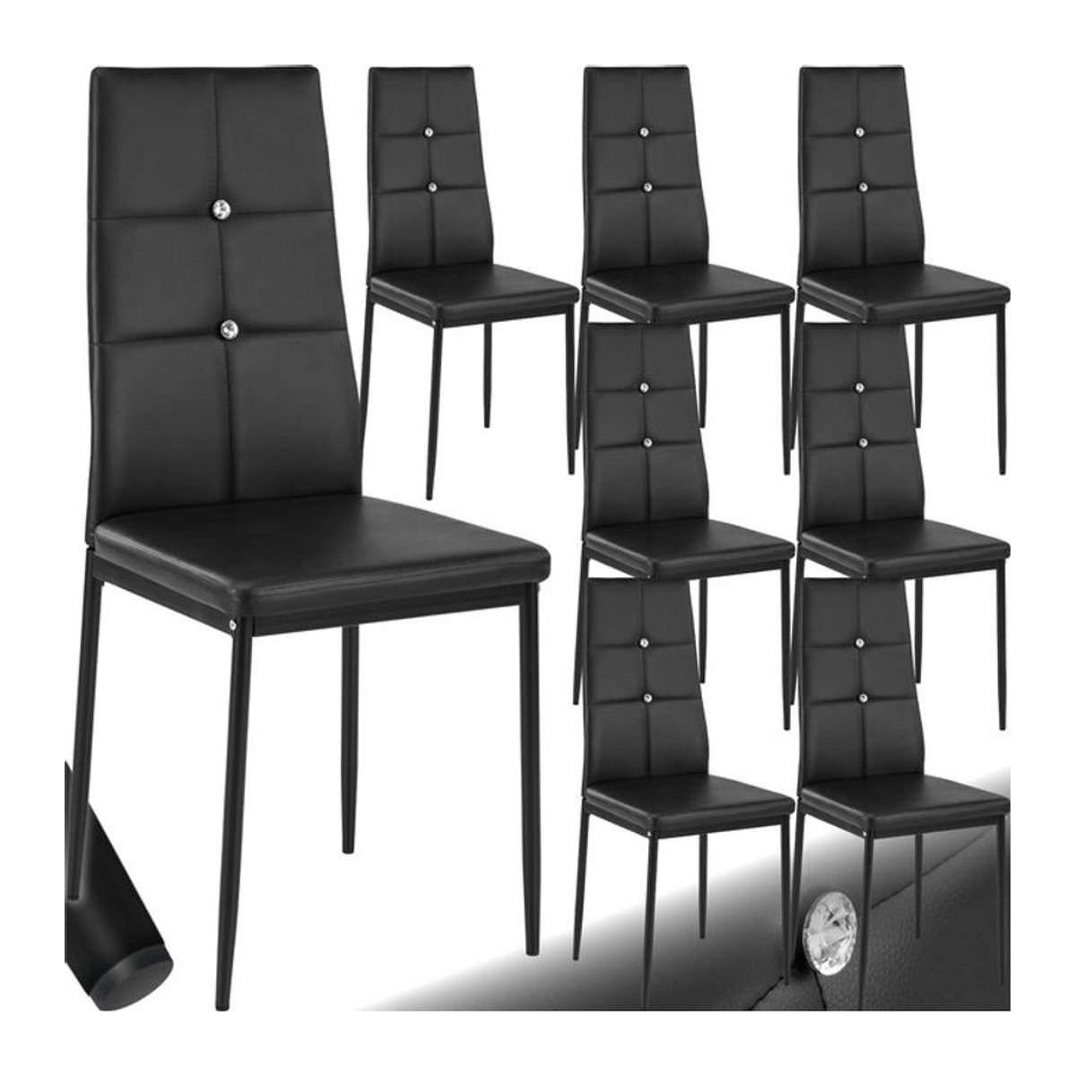 tectake Set Esszimmerstühle Modern Schwarz gepolstert mit Kunstlederbezug und Stahlbeinen B/T/H: 40 x 42 x 97 cm - Bild 1