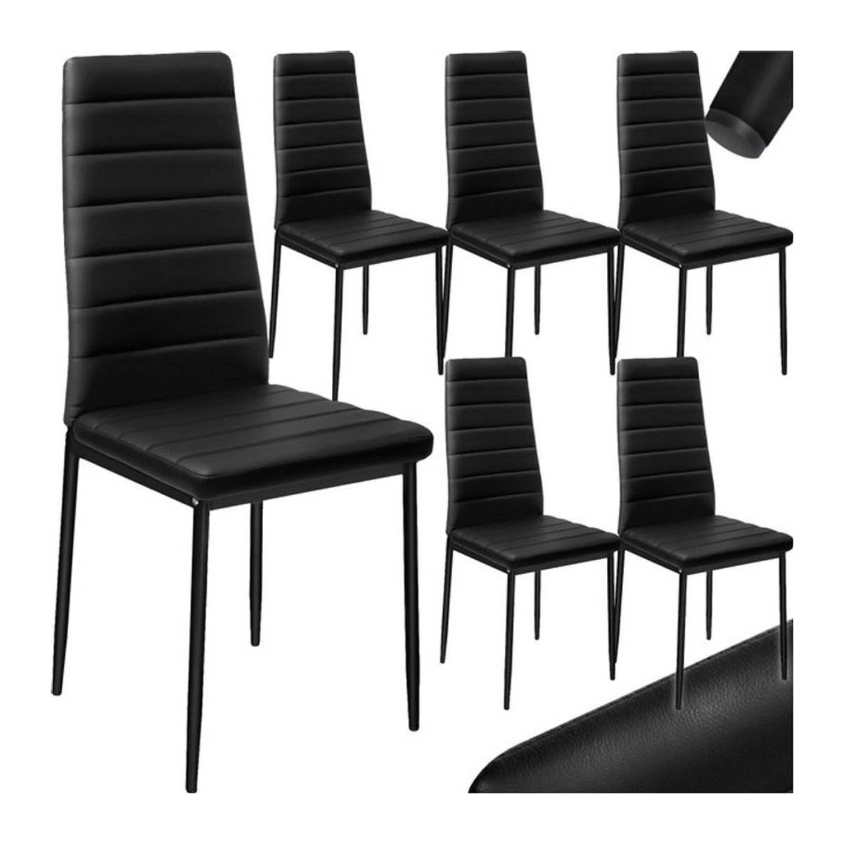 tectake Set Esszimmerstühle Modern Schwarz gepolstert mit Kunstlederbezug und Stahlbeinen B/T/H: 45 x 48 x 98,5 cm - Bild 1