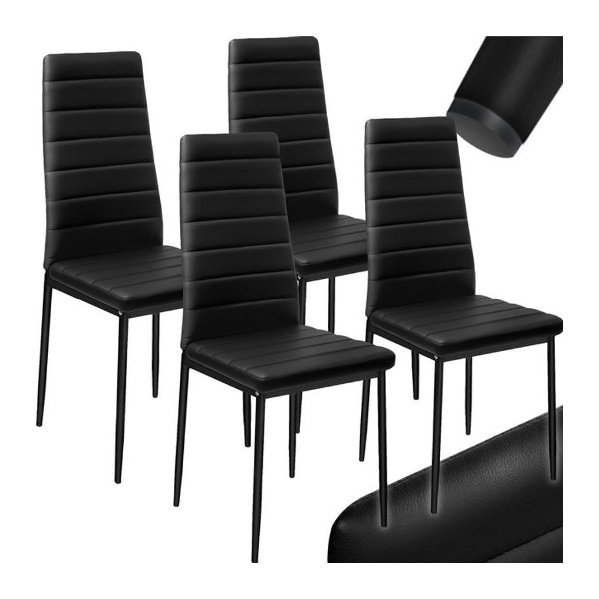 tectake Set Esszimmerstühle Modern Schwarz gepolstert mit Kunstlederbezug und Stahlbeinen B/T/H: 45 x 48 x 98,5 cm - Bild 1