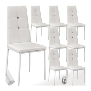 tectake Set Esszimmerstühle Modern Weiß gepolstert mit Kunstlederbezug und Stahlbeinen B/T/H: 40 x 42 x 97 cm