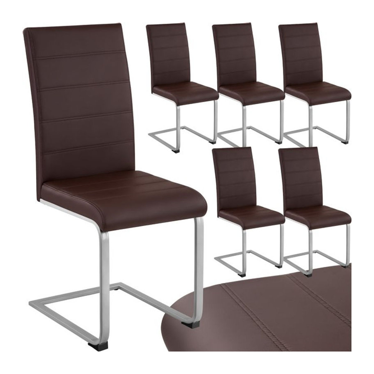 tectake Set Freischwinger in Braun mit Kunstlederbezug und Stahlgestell, B/T/H: 41 x 52 x 99 cm - Bild 1
