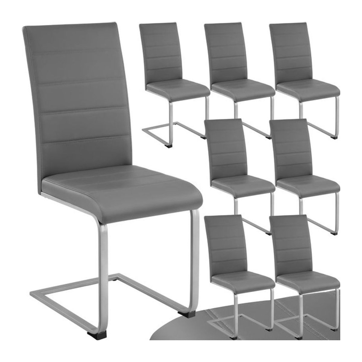 tectake Set Freischwinger in Grau, gepolsterte Schwingstühle mit Kunstlederbezug und Stahlgestell in C-Form, B: 41 cm, T: 52 cm, H: 99 cm - Bild 1