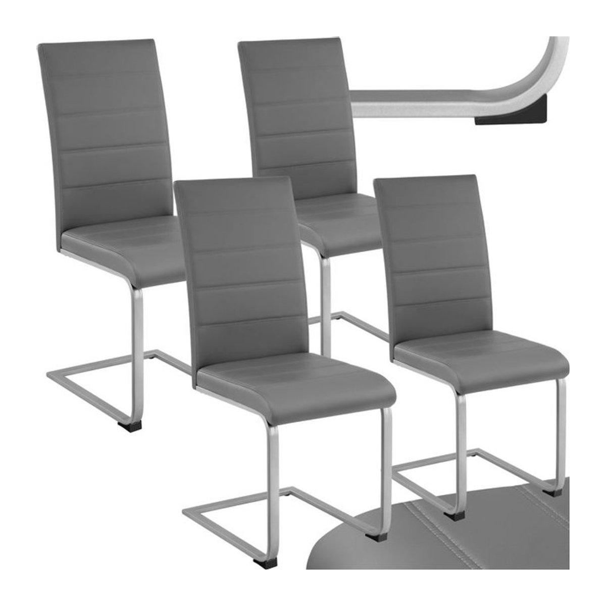 tectake Set Freischwinger Schwingstühle aus Kunstleder in Grau mit Metallgestell, B/T/H: 41 x 52 x 99 cm - Bild 1