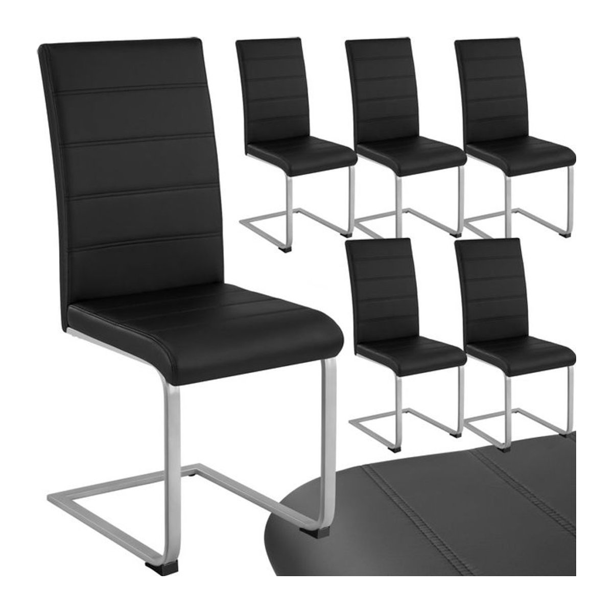 tectake Set Freischwinger Schwingstühle aus Kunstleder in Schwarz, B/T/H: 41 x 52 x 99 cm - Bild 1