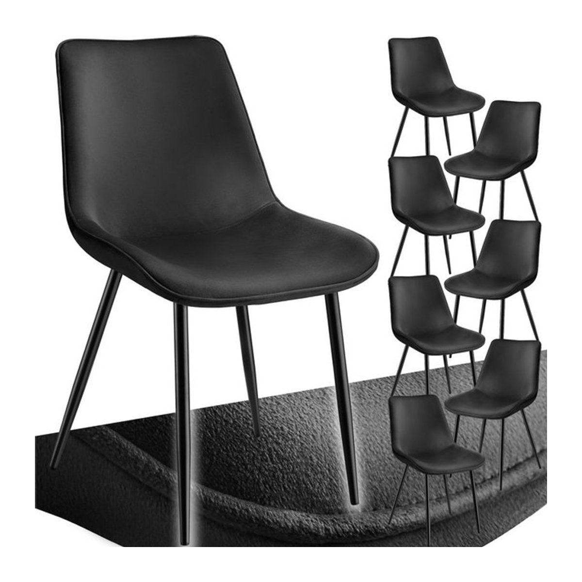 tectake Set gepolsterte Stühle in Samtoptik mit schwarzen Stahlbeinen, Modern, Schwarz, B: 48 cm, T: 59 cm, H: 82,5 cm - Bild 1