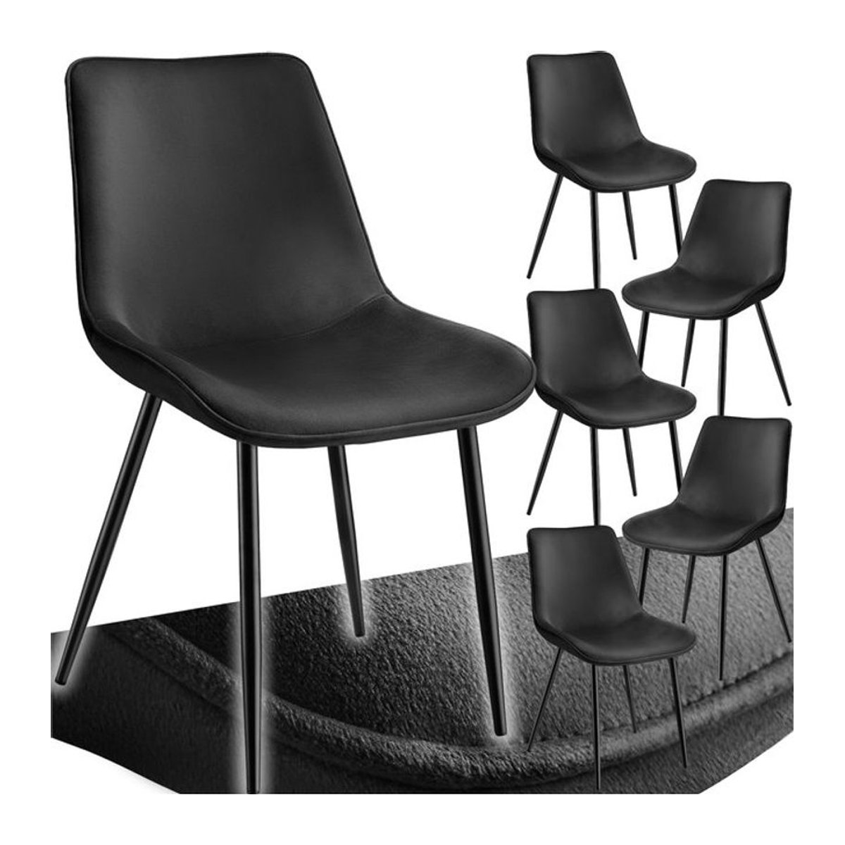 tectake Set gepolsterte Stühle in Samtoptik mit schwarzen Stahlbeinen, Modern, Schwarz, B: 48 cm, T: 59 cm, H: 82,5 cm - Bild 1