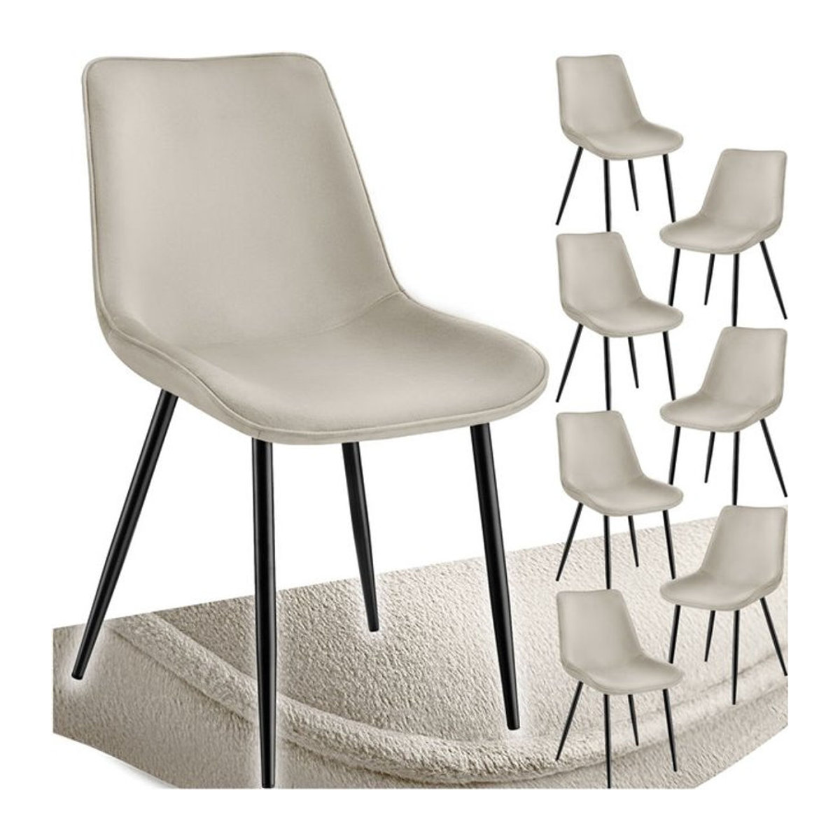 tectake Set gepolsterte Stühle in Samtoptik mit schwarzen Stahlbeinen, Schwarz, B/T/H: 48 x 59 x 82,5 cm - Bild 1